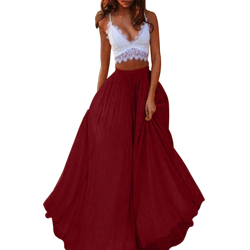 

Summer Chiffon Travel Casual Solid High Waist Sexy Fashion Maxi Party Loose Long Daily Women Skirt