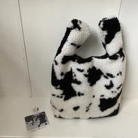 plush bag small woman tote cute winter cartoon fur handbags milk cow pattern hand bag women nice ladies bag tote christmas gift