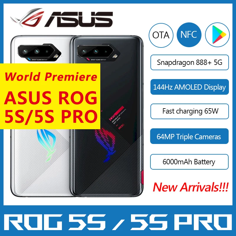 Asus ROG 5S/5S Pro 5G Gaming Phone 6.78" 144Hz Display Snapdragon 888+ Plus 6000mAh Fast Charging 65W ROG Phone 5s Smartphone