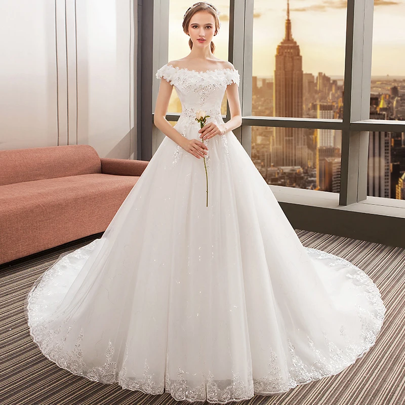 Женское свадебное платье со шлейфом роскошное большого размера с 3D цветами