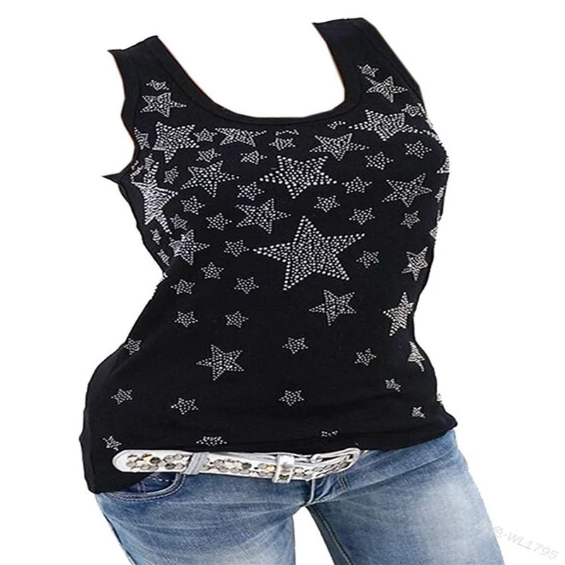 

Lugentolo Tank Top Women Summer Fashion Five-pointed Star Diamond Vest Plus Size Casual Sexy Womens Tops