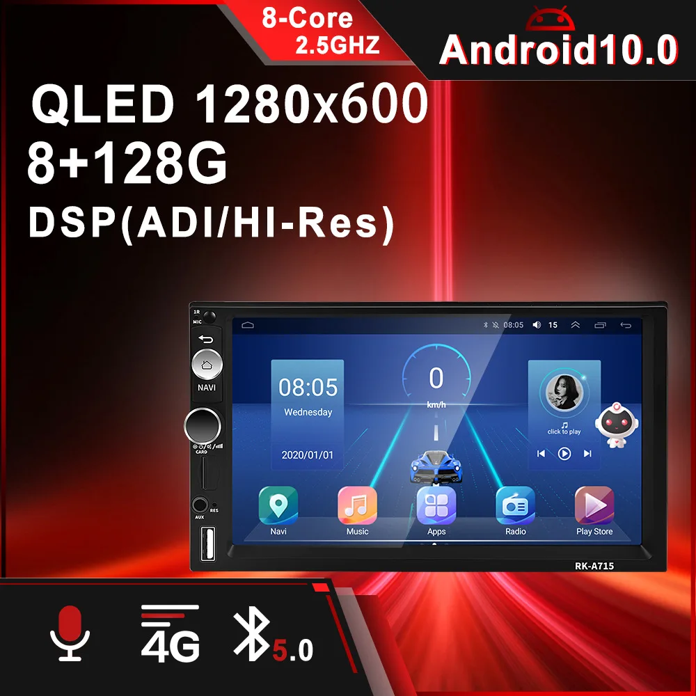 

7 Inche Andriod Car Player 2 Din Universal Car Radio Multimedia Player QLED Screen 8G+128G Carplay DSP 4G Network Support