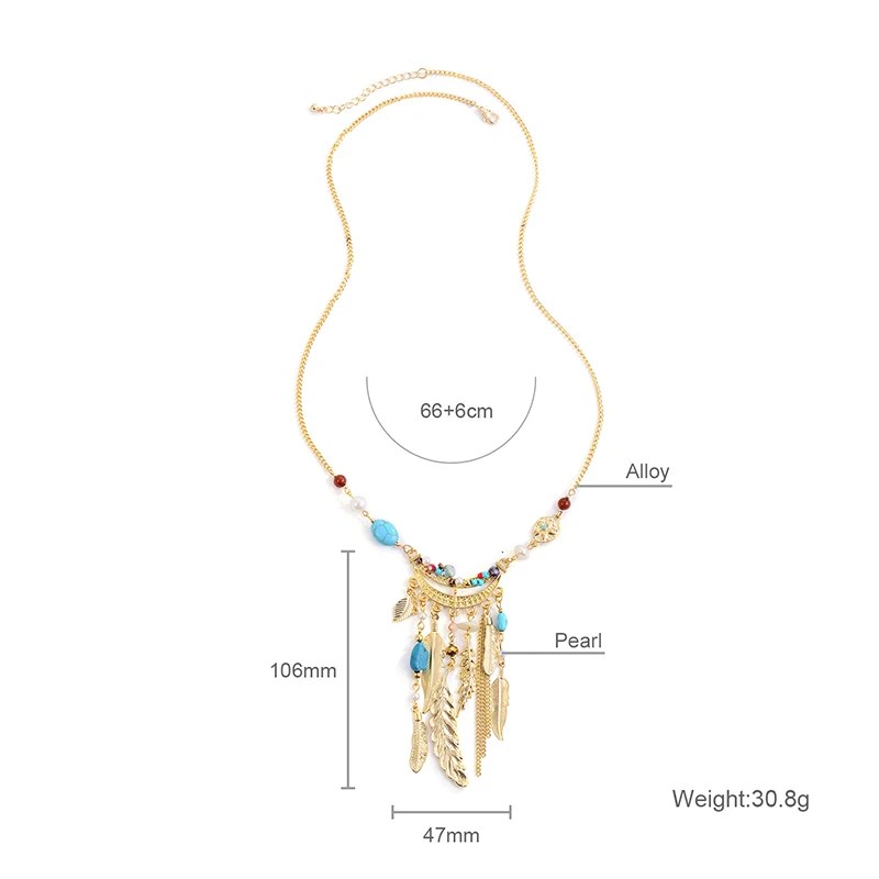 Shineland богемное колье имитация жемчуга бусины из искусственного камня лист