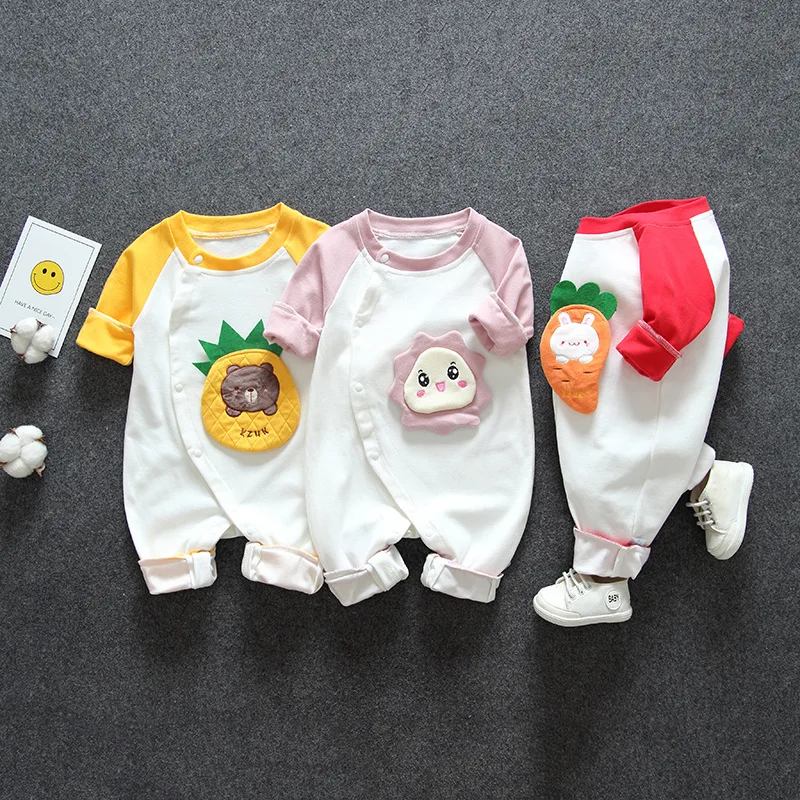 Осенне-зимняя тонкая одежда для малышей комбинезон с длинными рукавами и вырезом