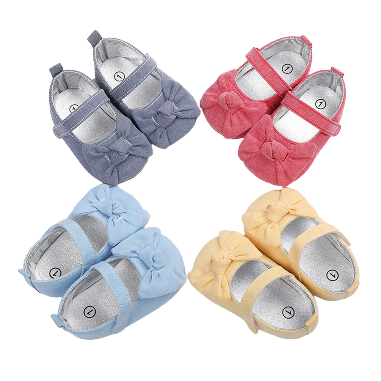 

Newborn Baby Girls Princess Solid Bowknot Shoes First Walker Soft Sole Canvas Infant Toddler Mary Jane Non-Slip Shoes 0-12M