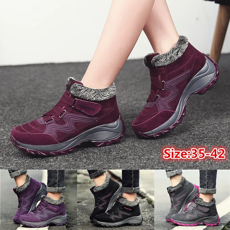 

Winter Women's Boots Warm Plush Boots Casual Shoes High To Help Non-slip Hiking Shoes