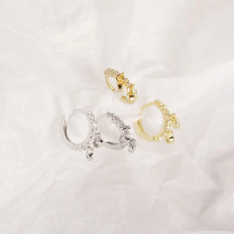 

A00398 Real 100% 925 Sterling Silver Round Zircon Dangle Pendant Stud Earrings for Women Fine Jewelry Accessories