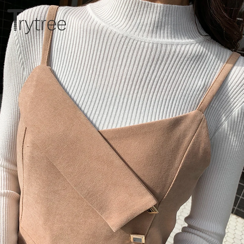 Trytree 2019 осенне зимний комплект из двух предметов водолазка однотонный облегающий