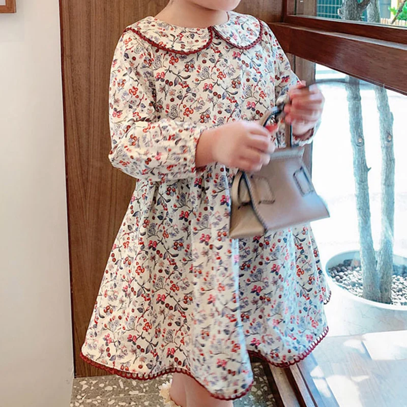 

2021 New Spring Autumn Floral Casual Dress Children Dress Girl Clothes Dress For Girls Kids Clothes For 2-6 Years