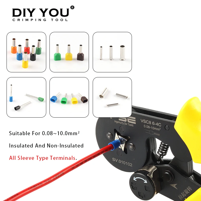 

VSC8 6-4C мини высокоточные обжимные клещи для квадратных труб 6-4C 0,08-10 мм2 AWG 26-7 обжимные клеммы регулируемые ручные инструменты