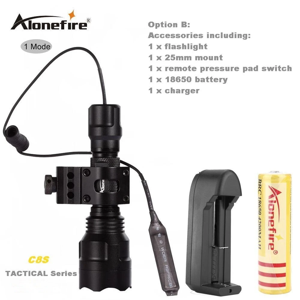 AloneFire C8 CREE XM-L2 U3 светодиодный тактический светильник фонарь 20 мм крепление для страйкбола прицел ружья светильник 18650 батарея - Цвет: C8L2-1 T2008-B