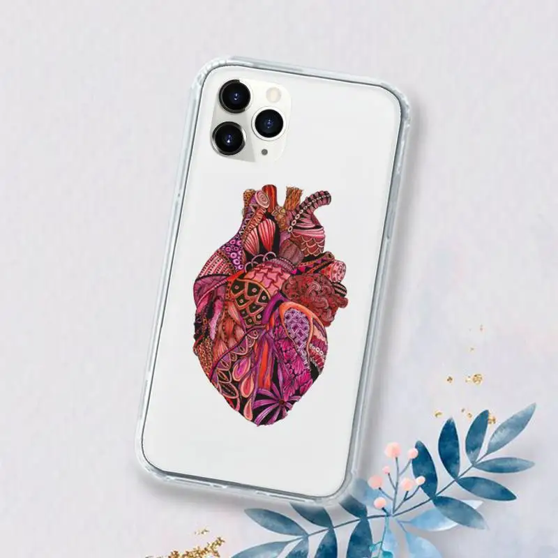 

Creative human heart Phone Case Transparent for iPhone 11 12 mini pro XS MAX 8 7 6 6S Plus X 5S SE 2020 XR