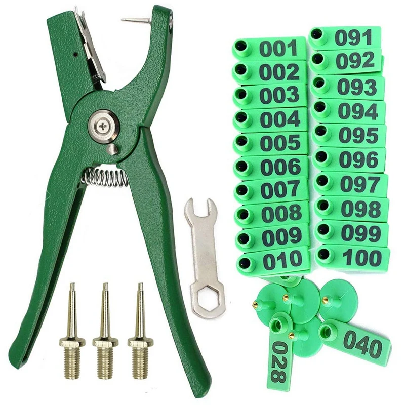 

Promotion! Livestock Animal Ear Tag Pliers, with Number 001-100 Ear Tags and 3 Pins, for Installing Cattle Sheep Pigs Ear Tags