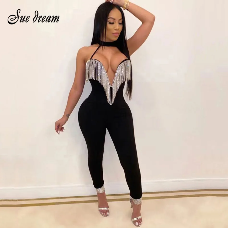 Женский Облегающий комбинезон с открытой спиной и глубоким V образным вырезом