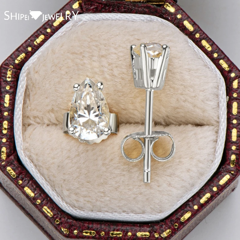 

Shipei 100% 925 Sterling Silver 0.8-1.5 CT Pear Cut Real Moissante Diamonds Gemstone Engagement Ear Studs Earrings Fine Jewelry