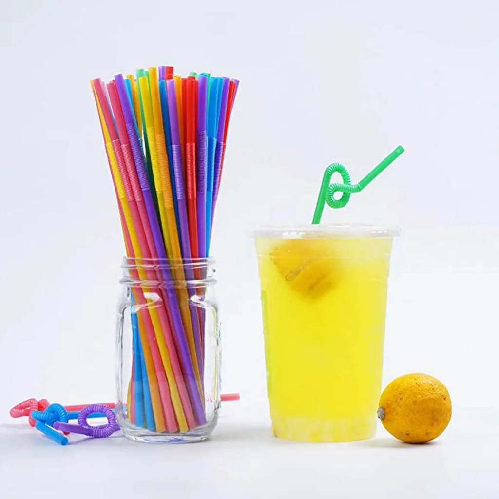 

Multi Color Rainbow Drinking Straws Flexible Bendy Party Disposable Plastic Drinking Straws - Assorted Colors 100pcs