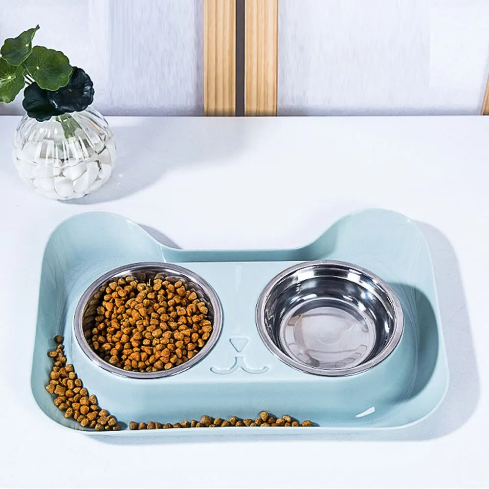 Leakproof Double Dog Bowl Pet Feeding Drinking Bowls Cat Water Feeder Pet Try with 2 Steel Removable Bowls Pet Bowel Christmas