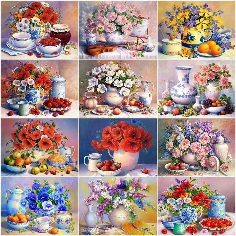 

CHENISTORY Paint By Number Flower Fruit Pictures By Number Teapot Drawing On Canvas Handpainted Art Gift Kit Diy Home Decor