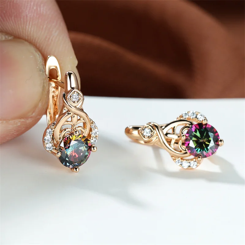 

Eparbers Trendy Rainbow Color Round Cut Cubic Zirconia Clip Earrings Wedding Earrings for Women Winter Jewelry Christmas Gift