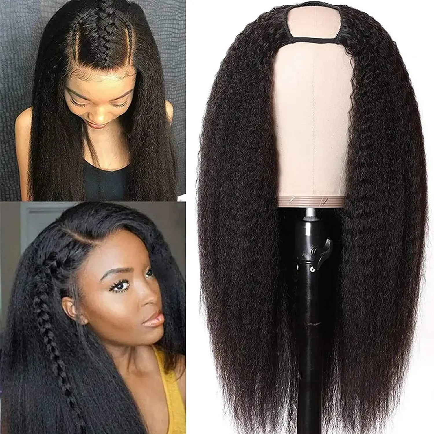 

Kinky Straight U Part Wig Non-Lace Glueless Malaysian Human Hair Wigs Full Head U part Hair Extension Clip in Human Hair