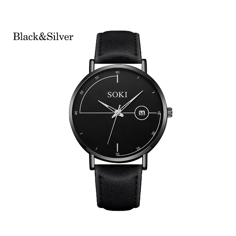 Ультра тонкие деловые кварцевые мужские часы повседневные черные модные 2020 с