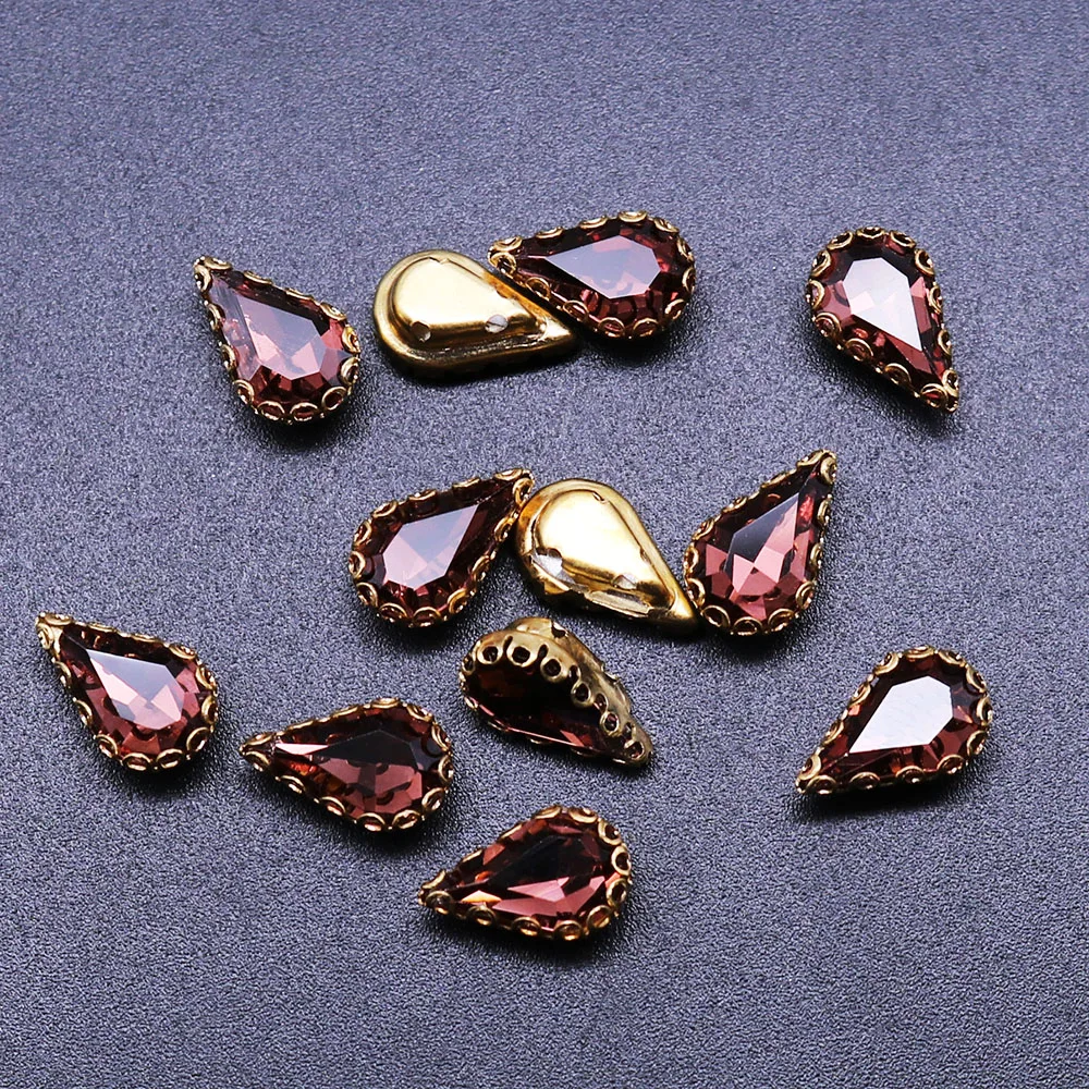 Drop shape rhinestone sparkling crystal glass stone trim steel bottom non-thermosetting sewing clothes SZ-142 | Дом и сад