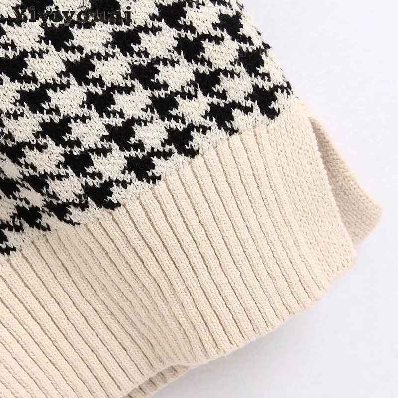 

Yiyiyouni Casual V-Neck Plaid Sweater Vest Women Oversized Sleeveless Knitted Pullover Women Korean Style Vest Top Autumn Winter