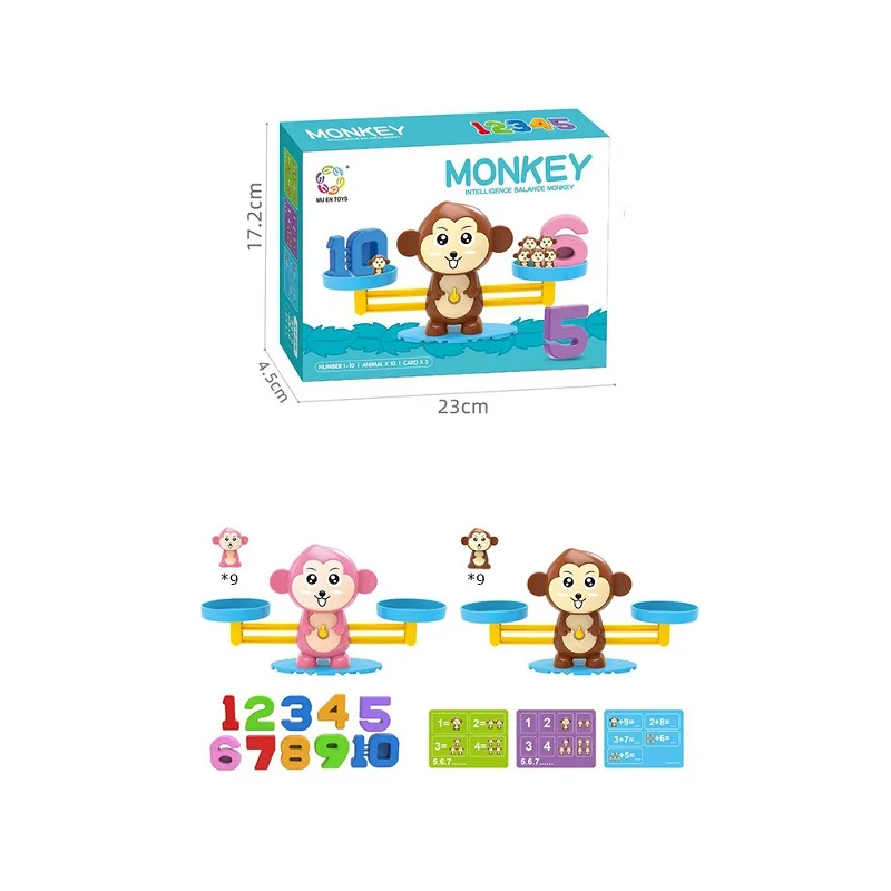 

1 Set Preschool Kids Early Educational Toys Cartoon Monkey Penguin Balance Scale Baby Math Toy Number Board Game for 3-6 Years