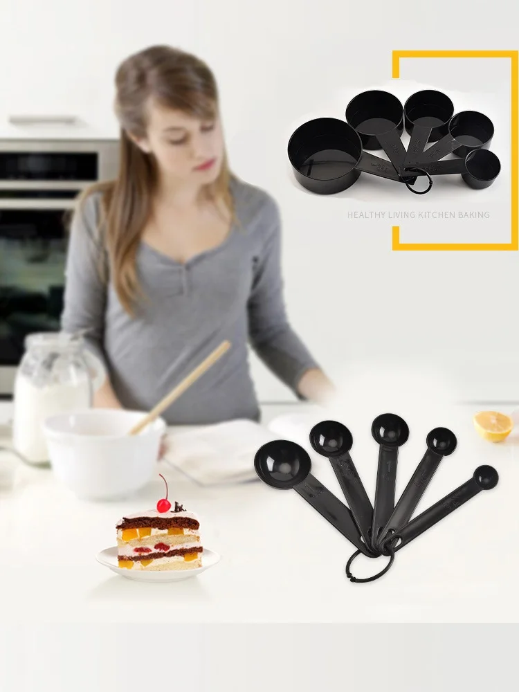 Набор из 10 мерных стаканчиков для выпечки ложек черные пластиковые половники