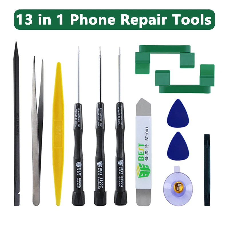 

13 in1Phone Repair Tools Kit Rotary Stand Holder Screwdriver Tweezers Suction Cup for iPhone Samsung Electronic Hand Set BST-610