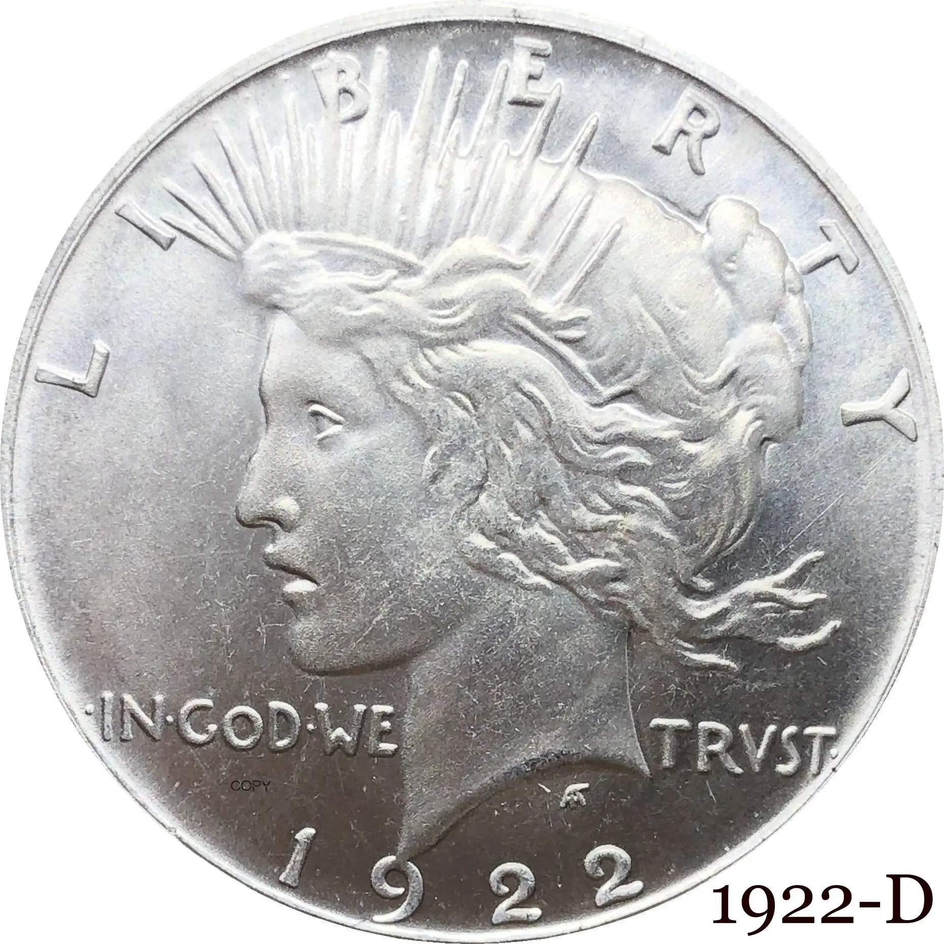 

Монета США 1922 D Liberty в God, мы верим 1, 1, 1, медальон, медальон, посеребренные копировальные монеты