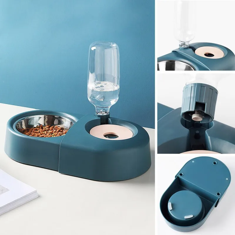 

Large-capacity Pet Cat And Dog Anti-slip And Convenient Automatic Drinking Bowl Food Basin Double Bowl 3 Colors