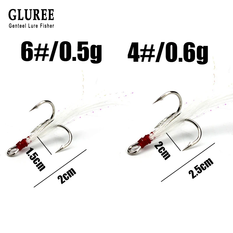 Рыболовный крючок GLUREE 10 шт./лот 4 #6 # тройные Крючки с красным белым пером