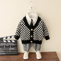 fashion plaid boys sweater cardigan v neck single breasted boys sweater jacket autumn all match tops net red hot style
