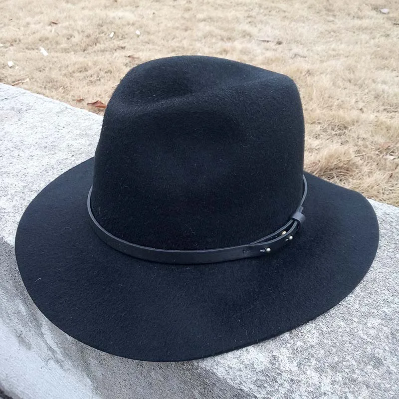 

Winter Elegant Black Wide Brim Wool Felt Fedoras For Women Chapeau Feminino Female Sun Caps SWDW012