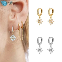 925 silver ear buckle flower drop earrings for women gold color charming crystal huggie hoop earrings fashion daily jewelry