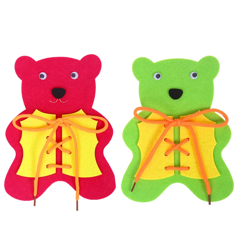 

Diy Handmade Children's Toys Threading Bear Tie Shoelaces Learn To Wear Clothes Buttons Buttons Kindergarten Toy Materials