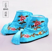 peking opera art good quality yue opera drama shoes wudan womens thin background flower boots wudan stage rubber sole boots