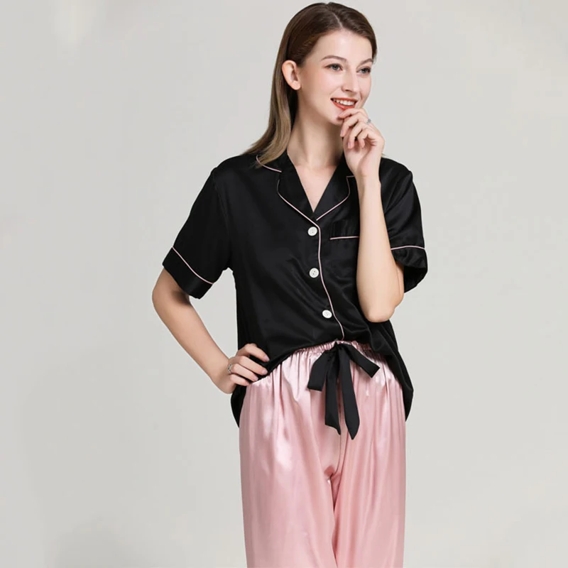 

ChunShang Pajamas Women's Simulation Silk Suit Short-Sleeved Trousers Loose High-End New Home Service Suit