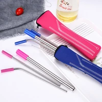 creative 304 stainless steel straws with snti scratch mouth silicone head travel portable bone bag straw set