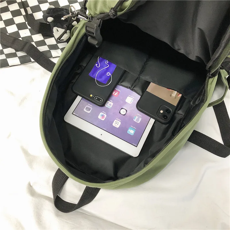 

DCIMOR New Multi-pocket Nylon Backpack Unisex Solid Color Button Travel Bag Large Capacity Students Schoolbag Laptop backpacks