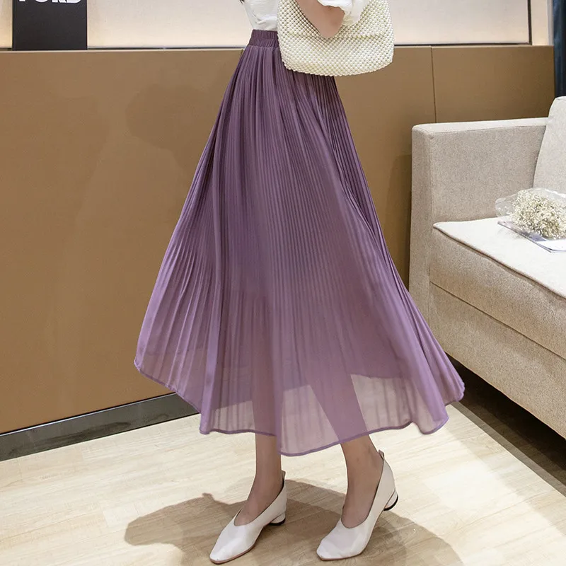 Женская винтажная юбка с высокой талией длинная белая из эластичного шифона в