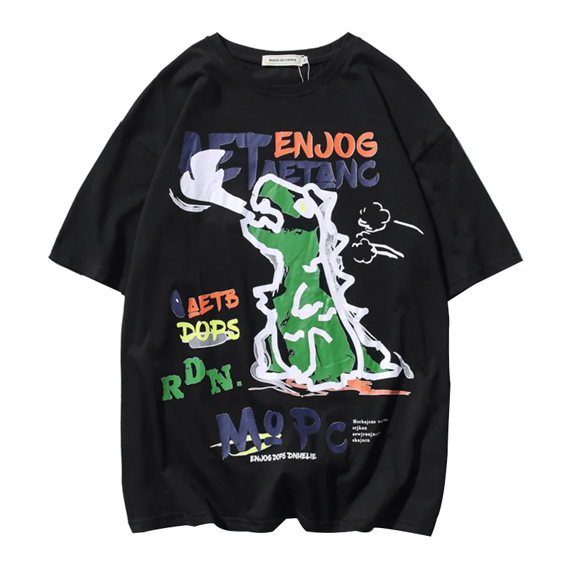 

Japanese Harajuku Dinosaur Printed Women T-shirt Fashion Leisure Street Wear Short Sleeve Round Neck Animal Pattern Oversize Tee