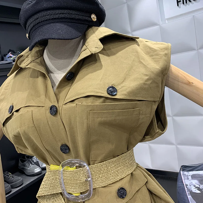 Женское однобортное платье ALPHALMODA без рукавов с поясом и карманами на весну