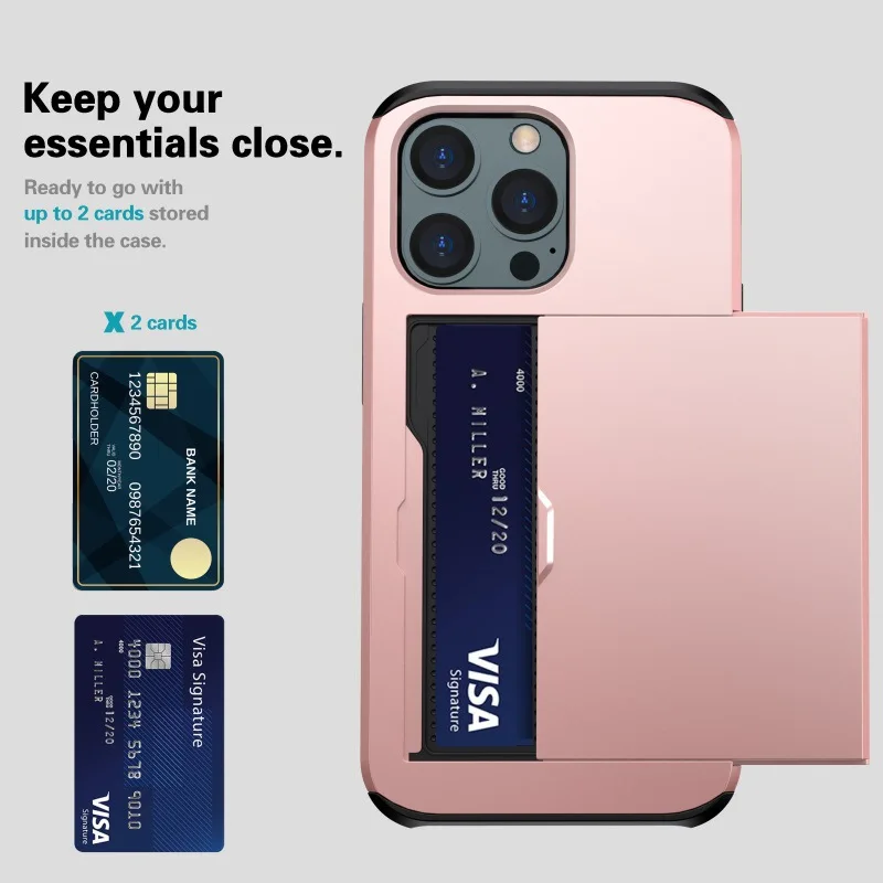 

1PC Slide Card Case For iPhone 13 12 Mini 11 Pro XS Max XR X Card Slot Holder Cover For iPhone 8 7 6S Plus SE 2 2020 5 5S Case