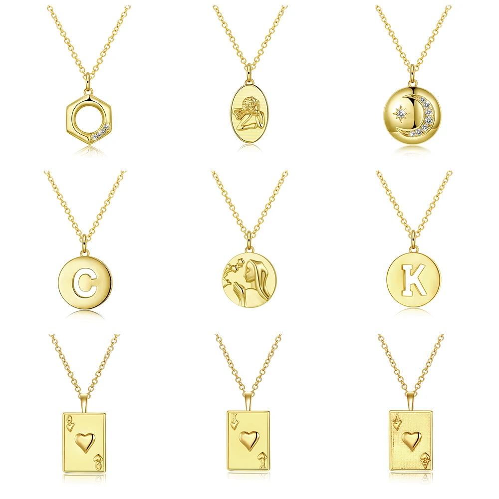 

Fashion Neo-Gothic Glod Necklace For Women Geometric Square Poker Pendant Necklace Zircon Setting Cool Man Joker Trend Jewelry