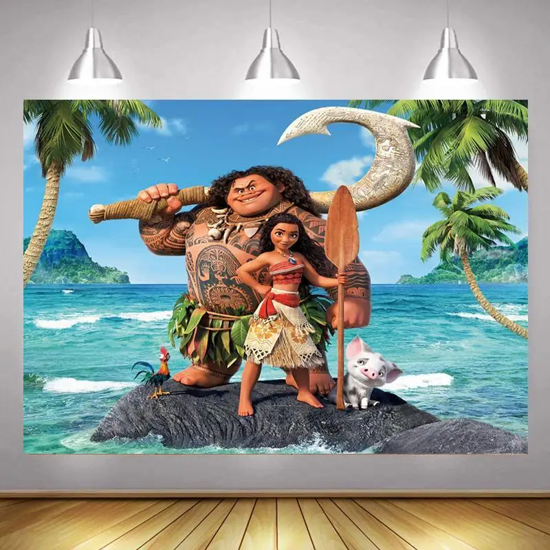 

Фон для фотосъемки с изображением Моаны для девочек, принцесс, вечерние лышей, вечеринки в честь Дня рождения, Мультяшные украшения, фоны дл...