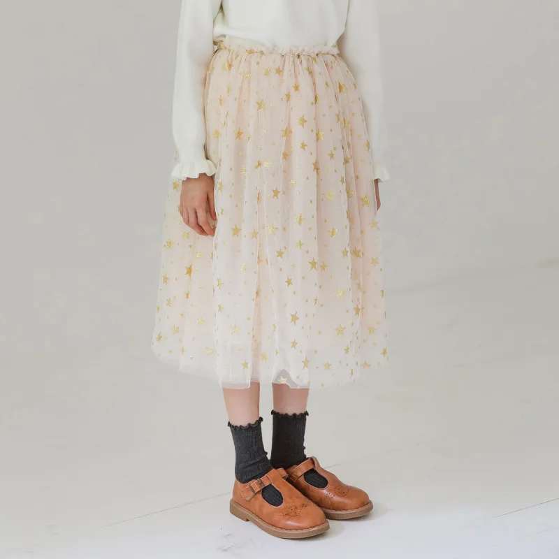 beige skirts Детская длинная юбка принцессы с блестками и звездами для девочек Новинка года; Одежда для девочек-подростков в Корейском стиле брюки для девочек; сезон весна-осень-лето; 8-10 - Цвет: beige skirts