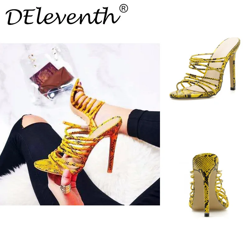 

Women Sandals Thin High Heels Summer Brand Woman Pumps Round Toe PU 11.5CM Slip On Serpentine sandal women shoes size 35-42