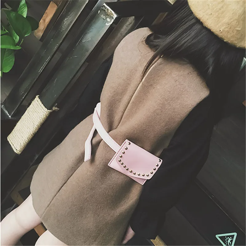 Детская поясная сумка кошелек из искусственной кожи с заклепками однотонная